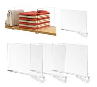 XTDMJ 4 separadores de estantes acrílicos para armario, estante divisor transparente, 20 x 28 cm, bolsillos multifuncionales, organizador de armario, para armarios de cocina, estanterías, armarios