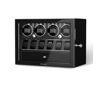 XTELARY Caja giratoria para Relojes con Cerradura para 2/4/6/8 con Espacio de Almacenamiento, cajón de Almacenamiento, 4 Modos de rotación, luz LED Blanca, Motor supersilencioso y cojín de Reloj de