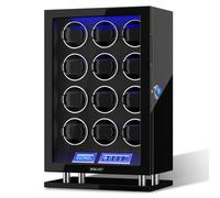 XTELARY Cargador automático para relojes de 3/4/6/8/9/12 con pantalla LCD, mando a distancia, LED azul, motor silencioso y cojín ajustable para hombres y mujeres, Negro Para 12 Relojes, Lujoso