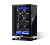 XTELARY Cargador de reloj automático con bloqueo de huellas dactilares para 3/4/6/8/9/12 con pantalla táctil LCD, mando a distancia, LED azul, motor silencioso y cojín ajustable para reloj para hombre