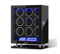 XTELARY Cargador de reloj automático con bloqueo de huellas dactilares para 3/4/6/8/9/12 con pantalla táctil LCD, mando a distancia, LED azul, motor silencioso y cojín ajustable para reloj para hombre