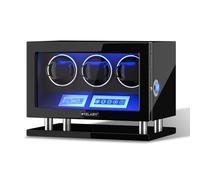 XTELARY Cargador de reloj automático con bloqueo de huellas dactilares para 3/4/6/8/9/12 con pantalla táctil LCD, mando a distancia, LED azul, motor silencioso y cojín ajustable para reloj para hombre