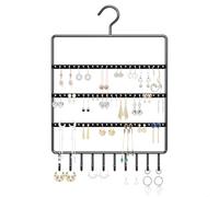 xtemtoamz Organizador de Pendientes, Expositor Pendientes, Colgador Pendientes, Colgador Collares Organizador Collares, Organizador Joyas con 69 Agujeros y 10 Ganchos, Negro