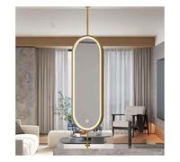 XTGDIEM Espejo De Techo Ovalado Giratorio Metal Doble Cara con Luces LED, Iluminación Ajustable 3 Colores, Espejo Antivaho (Barra Suspensión Personalizable)(Gold,40x60cm)