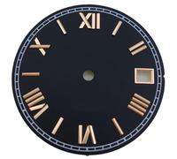 XTINKOPW 1 Pieza de 29 mm, Esfera Negra, Blanca, roja y Dorada con índices Romanos, Compatible con Movimientos NH35 y NH36, Compatible con Relojes de 3 y 3,8 mm y Corona.(Black Rose Gold 2)