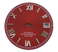 XTINKOPW 1 Pieza de 29 mm, Esfera Negra, Blanca, roja y Dorada con índices Romanos, Compatible con Movimientos NH35 y NH36, Compatible con Relojes de 3 y 3,8 mm y Corona.(Red Silver Index 1)
