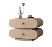 XTJS56QB Lateral Double Drawer Khaki Wooden Bedside Table Bedroom Simple Storage Home Storage Cabinet con Almacenamiento(XS)