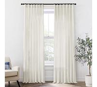 XTMYI Cortinas de Lino de algodón para Sala de Estar o Dormitorio, 213.3 cm de Largo, Dos Ganchos Transparentes, Plisadas en la Parte Trasera, Abedul, Blanco Roto Marfil, Neutro, Color Crema Agria