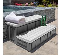 XtremepowerUS Escalones universales Resistentes de 2 escalones para SPA y Jacuzzi, con Gran Compartimento de Almacenamiento, Antideslizantes, Resistentes, Color Gris