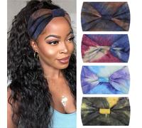 XTREND 4 paquetes de diademas anchas de moda estilo bohemio, teñido anudado, diademas africanas elásticas para mujeres negras, yoga, deportes, accesorios para el cabello impresos