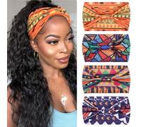 XTREND Paquete de 4 diademas anchas para mujer, vendas de moda bohemias, estampadas, elásticas, anudadas, africanas, adecuadas para deportes al aire libre, yoga, niñas, accesorios para el cabello