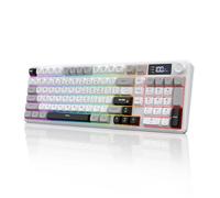 XTRIKE ME DREAM MY LIFE Teclado inalámbrico para juegos con pantalla inteligente y control de perilla, teclado cremoso retroiluminado RGB de tres modos BT/2.4G/USB-C con teclado numérico, teclas