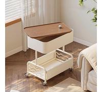 Xtroml Mesa Auxiliar rodante Delgada con Tablero Giratorio y Cesta de Cuero sintético: Mesa Auxiliar móvil Estrecha para Espacios pequeños, con un Toque Industrial para Sala de Estar,White Brown C