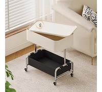 Xtroml Mesa Auxiliar rodante Delgada con Tablero Giratorio y Cesta de Cuero sintético: Mesa Auxiliar móvil Estrecha para Espacios pequeños, con un Toque Industrial para Sala de Estar,Black White A