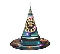 XTUAG Inglaterra Reino Unido Retro Londres Teléfonos Impresión Halloween Brujas Sombreros Led Sombrero de Bruja Adulto Halloween Cosplay Fiesta