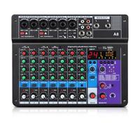 XTUGA A8 - Mezclador de audio de 8 canales con consola de mezcla USB, mezclador de audio Bluetooth y alimentación fantasma de 48 V, función de bucle de retorno, ideal para espectáculos y reuniones