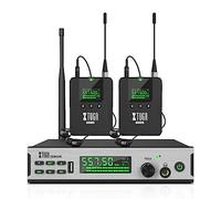 XTUGA Sistema de Monitor Intrauditivo Estéreo Inalámbrico, Monitoreo de Escena UHF 2 Canales 2 Bodypacks con Bluetooth, Distancia de recepción inalámbrica de 213 Pies (SEM1100)