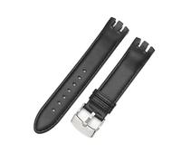 XTVKFWJAB Compatible con correa de reloj Swatch Yts401/402/403/409/713/Ytb400 cuero convexo bifurcado especial, repuesto hebilla mariposa 20 mm(Black-Steel)