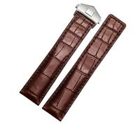 XTVKFWJAB Correa de reloj de piel de cocodrilo de 19 mm, 20 mm y 22 mm. Caja de regalo, accesorios de pulsera azul oscuro.(Brown silver,20mm)