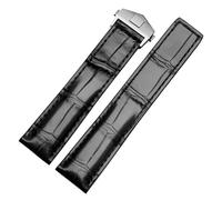 XTVKFWJAB Correa de reloj de piel de cocodrilo de 19 mm, 20 mm y 22 mm. Caja de regalo, accesorios de pulsera azul oscuro.(Black silver,20mm)