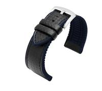 XTVKFWJAB Correa inferior de silicona y cuero de fibra de carbono for hombre, resistente al agua, compatible con Omega Citizen Mido (20 mm, 22 mm y 24 mm).(Silver-black blue,24mm)