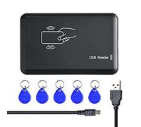 XTVTX RFID Lector de Tarjetas sin Contacto, USB Interfaz con 5pcs Llaveros RFID EM4100 125KHz EM Inteligentes Proximidad ID Card Reader para Control de Acceso