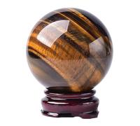 XTVVTODJXT Crystal Ball, Tiger's Eye Crystal Ball Gemstone Sphere Divination Ball with Wooden Stand for Healing/Chakra Balance/Yoga/Home/Office FengShui Decoration,100mm