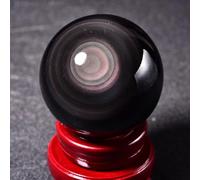 XTVVTODJXT Crystal Ball with Wooden Stand Obsidian Crystal Ornament Lucky Transfer Office Desktop Ornament Feng Shui Divination Crystal Ball Home Decor Ornaments,9cm/3.5in