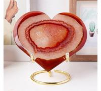 XTVVTODJXT Crystal Red Agate Geode Cluster Heart-Shaped Raw Stone Polished Desktop Three-Dimensional Heart-Shaped Viewing Stone Ornaments for Home, Office,400~500g