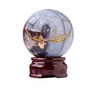XTVVTODJXT Crystal Wood Grain Agate Crystal Ball Gemstone Ball Sculpture Figurine with Wooden Stand Home Office Stone Feng Shui Ball Ornaments