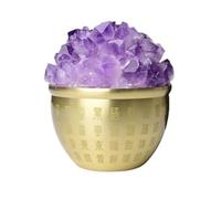 XTVVTODJXT Feng Shui Brass Bowl, Crystal Cluster Stones,Golden Prayer Bowl for Prosperity & Luck, Home Office Desk Feng Shui Decoration,A