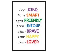 XTVVTODJXT I Am Kind I Am Enough Affirmations Print, Wall-Art Decor for Bedroom, Colorful Quotes Nursery Poster, Motivational Gift for(Framed,12x18inch(30x45cm))