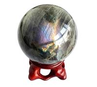 XTVVTODJXT Labradorite Crystal Ball Moonstone Crystal Divination Sphere Sculpture Figurine Gemstone Ball Feng Shui Aura Home Desk Decor Decorative with Wooden Stand,60mm