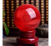 XTVVTODJXT Red Crystal Sphere Red Fused Quartz Crystal Ball with Wooden Stand for, Crystal, Divination, Home Decoration, Fengshui,18cm/7.1in