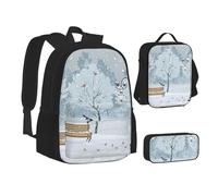 XTWPTOO Birds in The Park On A Snowy Day - Juego de mochila escolar 3 en 1 de lona con mochila, bolsas de almuerzo, estuche para estudiantes y adultos, Black, Talla única