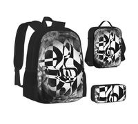 XTWPTOO Juego de mochila escolar 3 en 1 de lona con diseño de clave musical con diseño de clave musical con mochila, bolsa de almuerzo, estuche para estudiantes y adultos, Black, Talla única