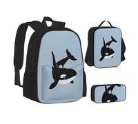 XTWPTOO Killer Whale Dolphin Ocean Print - Juego de mochila escolar 3 en 1 con mochila, bolsas de almuerzo, estuche para estudiantes, adultos, Black, Talla única