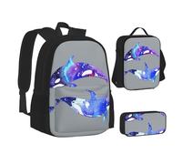 XTWPTOO Orca Killer Whale Print - Juego de mochila escolar 3 en 1 de lona con mochila, bolsas de almuerzo, estuche para estudiantes, adultos, Black, Talla única