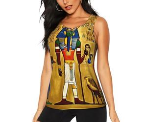 XTYGETY Camiseta sin mangas con estampado de la serie Ancient Egypt Tribe para yoga, correr, gimnasio, entrenamiento, para mujer, Negro, L