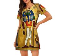 XTYGETY Camisón de verano con estampado de la serie de la tribu del antiguo Egipto, Negro, S