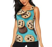 XTYGETY Cookies Food Chocolate Chips Biscuits Print Yoga Running Athletic Tank Tops para mujer Camisetas de entrenamiento para mujer, Negro, L