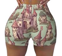XTYGETY Cute Fairy Tale Castle02 - Pantalones cortos elásticos para mujer, para entrenamiento, correr, gimnasio, yoga, ciclista, Negro, M