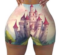 XTYGETY Cute Fairy Tale Castle03 - Pantalones cortos elásticos para mujer, para entrenamiento, correr, gimnasio, yoga, ciclista, Negro, S