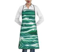 XTYGETY Delantal estampado Ocean Green Wave Surf 01 con bolsillo, delantales de cocina para mujeres y hombres, chef, servidor, babero delantal para hornear barbacoa