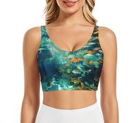 XTYGETY Marine Life - Brasier deportivo con estampado de vida marina para mujer, brasier de entrenamiento con copas extraíbles, para yoga, gimnasio, atletismo, Negro, 3XL