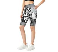 XTYGETY Pantalones cortos de ciclista Building04 con estampado de vaca para mujer, con bolsillos, de cintura alta, para yoga, entrenamiento, correr, Negro, M