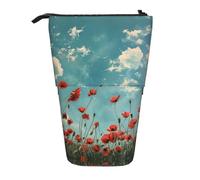XTYGETY Poppies On Blue Sky - Estuche telescópico de tela Oxford para lápices, práctico y versátil