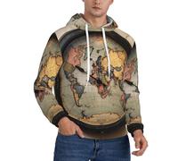 XTYGETY Sudadera con capucha de forro polar con estampado de mapa de zona horaria para hombre, sudadera suave con bolsillos para hombre, Negro, S