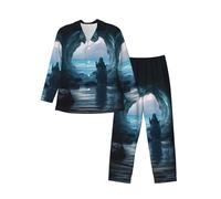 XTYGETY The Sea Witch - Pijama con estampado inspirado en la bruja del mar para hombre, ropa de dormir cálida de manga larga, conjunto de pijama de 2 piezas con botones (S-XXL), Negro, M