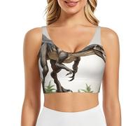 XTYGETY Velociraptor Dinosaur02 - Brasier deportivo con estampado de dinosaurios para mujer, brasier de entrenamiento con copas extraíbles, para yoga, gimnasio, atletismo, Negro, S